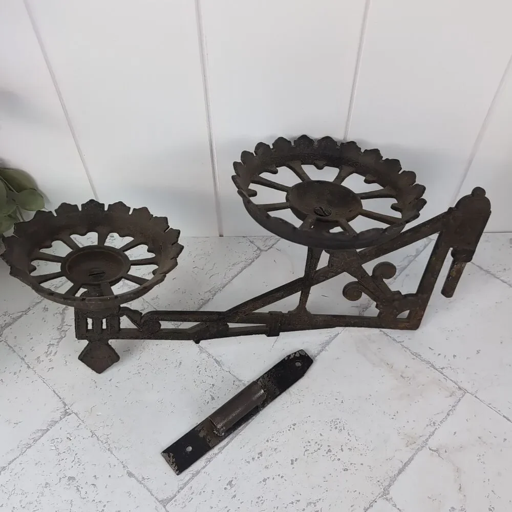 Eastlake Antique Cast Iron Plant Oil Lamp Double Wall Bracket With Mount Rustic